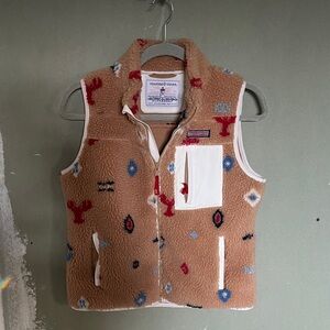 Vineyard Vines Tan Fleece Vest with Red and Blue Patterns